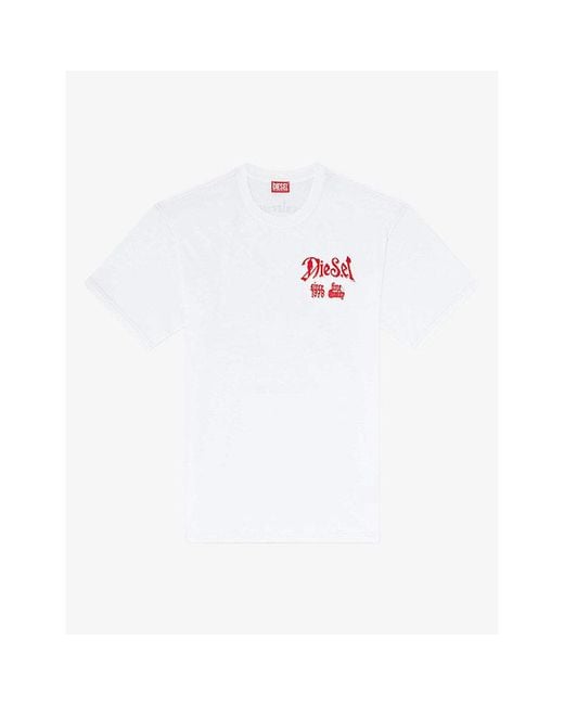 DIESEL White Flock Graphic-Print Cotton T-Shirt for men