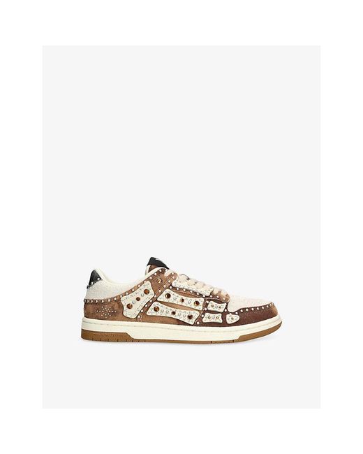 Amiri Natural Skel Stud Denim And Suede Trainers for men