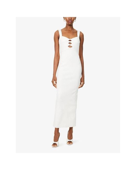 Hervé Léger White The Alessia Cut-Out Stretch-Knitted Midi Gown