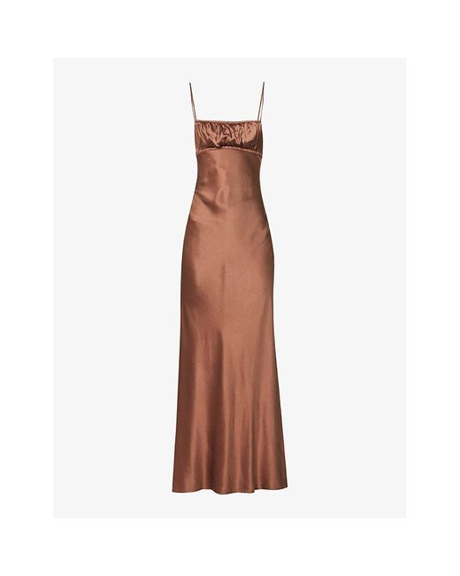 Bec & Bridge Brown Amber Square-neck Silk Maxi Dress