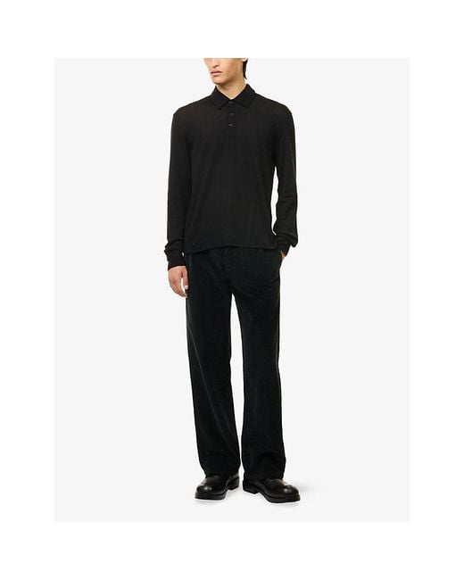 The Row Black Reyes Long-Sleeve Cotton Polo Top for men