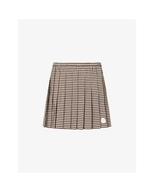 Moncler Brown Vichy Pleated Cotton-Blend Mini Skirt
