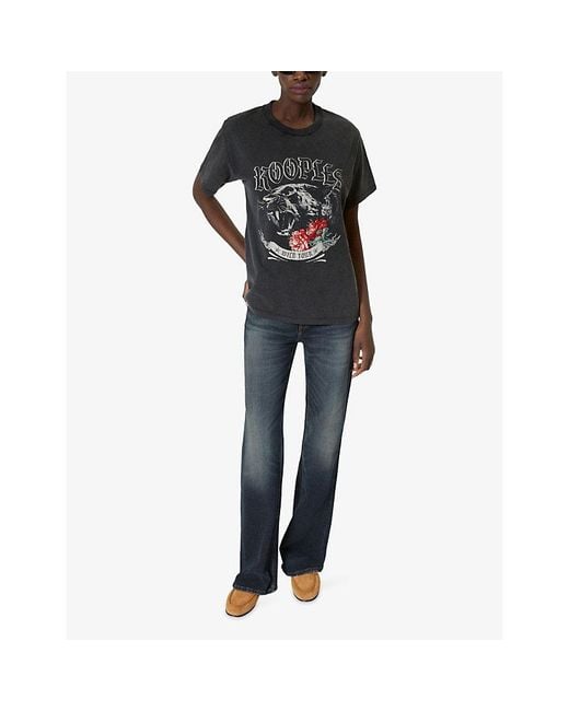 The Kooples Black Graphic-Print Relaxed-Fit Cotton T-Shirt
