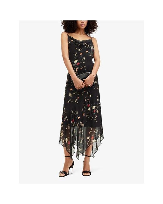 AllSaints Black Charlotte Kora Floral-print Woven Midi Dress