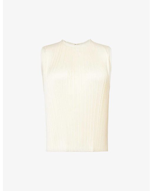 Vince White Pleated Sleeveless Woven Top