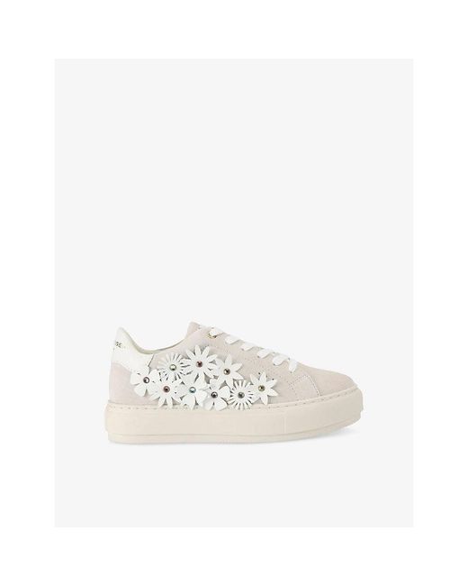 Kurt Geiger White Laney Flower Suede Low-Top Trainers