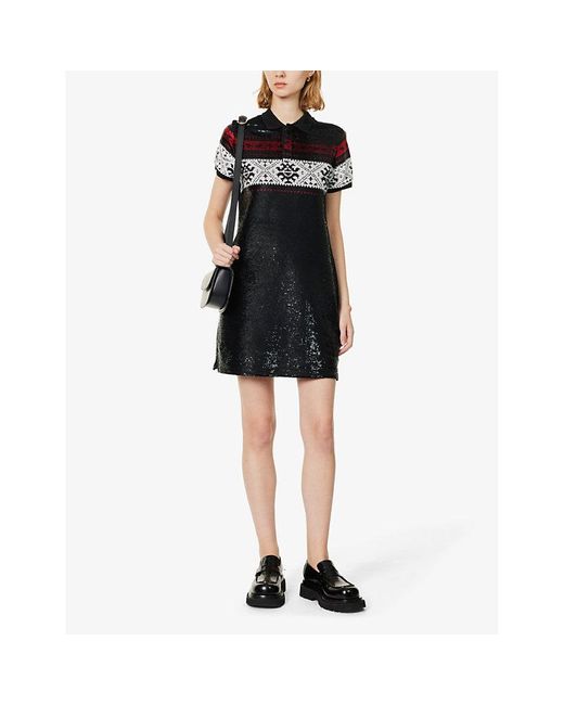 Polo Ralph Lauren Black Sequin-embellished Relaxed-fit Cotton Mini Dress