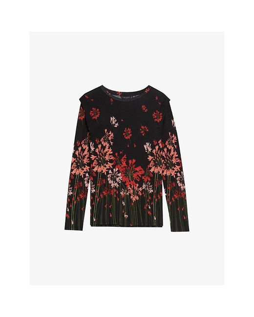 Ted Baker Red Feonlaa Floral-print Slim-fit Woven T-shirt