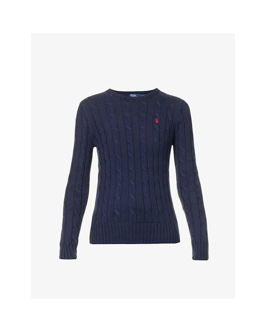 Polo Ralph Lauren Blue Julianna Brand-Embroidered Regular-Fit Cotton-Knit Jumper