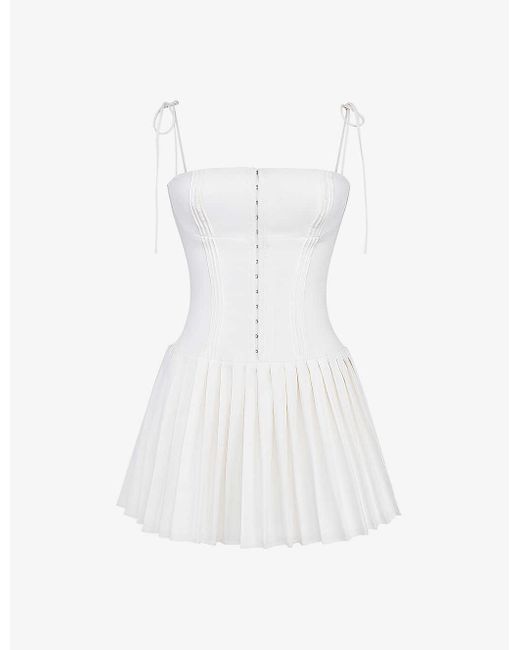 House Of Cb White Marcy Pin-tuck Woven Mini Dres