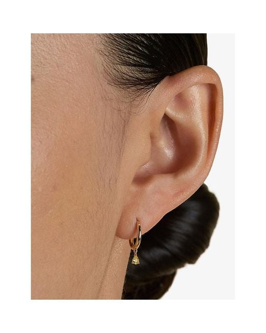 Astrid & Miyu Metallic Pear 14Ct- And Lab-Grown-Sapphire Drop Huggies