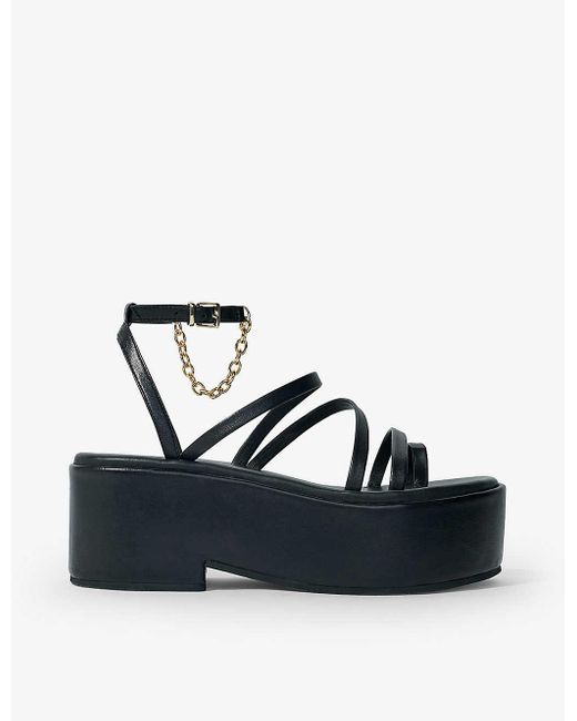Maje Blue Chain-embellished Leather Wedge Sandals
