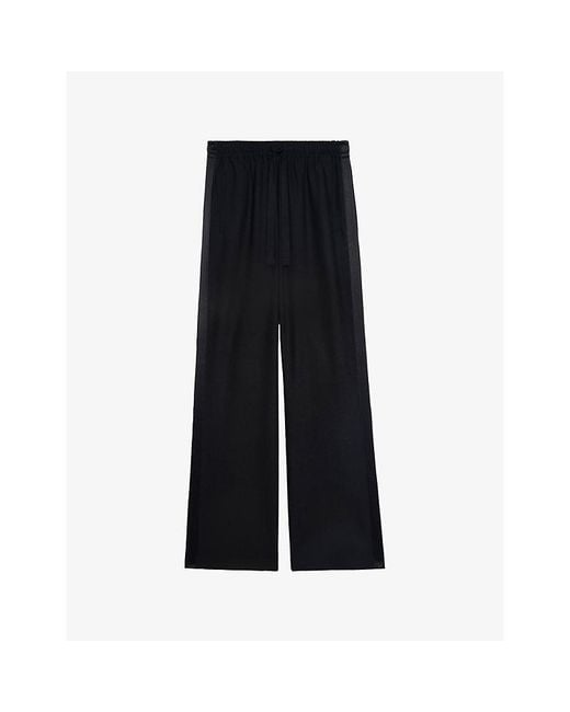 Zadig & Voltaire Black Poma Satin-Stripe Straight-Leg Low-Rise Stretch-Woven Trousers