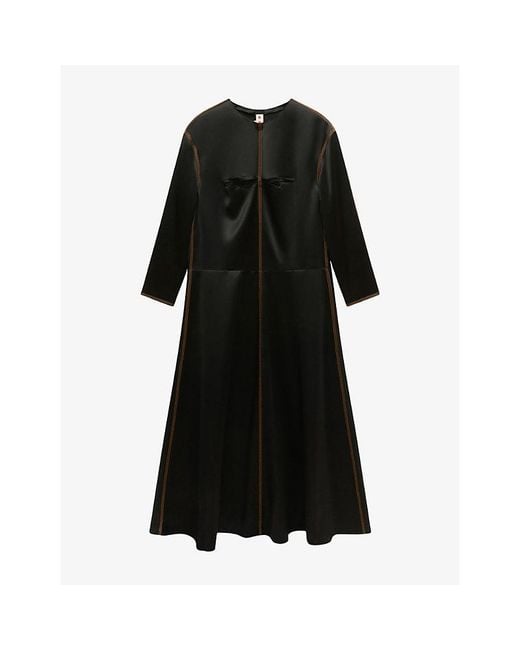 Marni Black Contrast-Stitch Satin Midi Dress