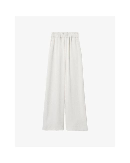 Claudie Pierlot White Wide-Leg Side-Pocket Satin Trousers