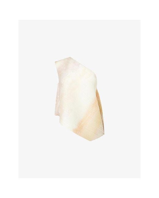 Pleats Please Issey Miyake White Asymmetric Pleats Shirt