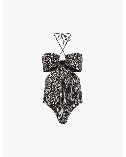 AllSaints White Cody Graphic-print Cut-out Stretch-woven Swimsuit X
