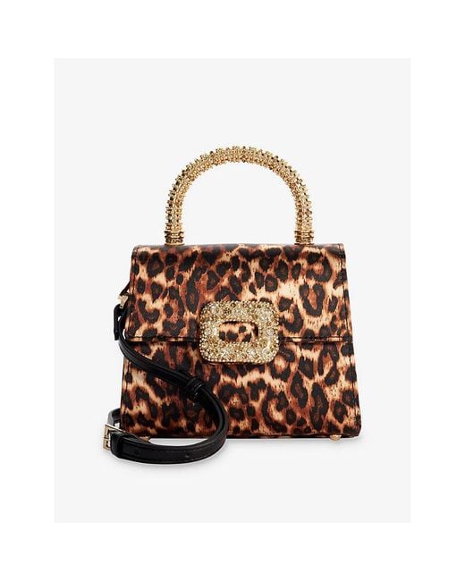 Dune Brown Bolenna Leopard-Print Satin Top-Handle Bag