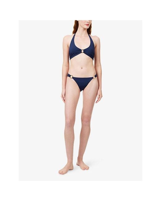 Away That Day Blue Sorrento Ring-Hardware Bikini Bottoms