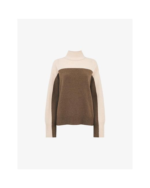 Whistles Natural Colour-blocked Wool Jumper