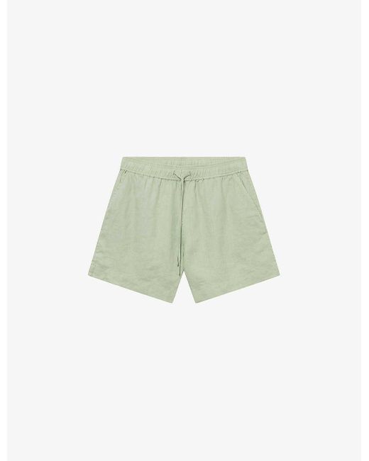 Twist & Tango Green Melody Drawstring-waist High-rise Linen Shorts