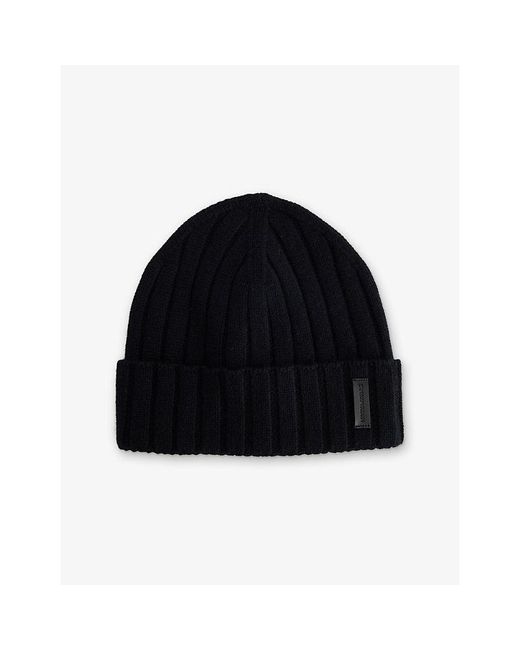 Emporio Armani Black Ribbed Wool And Cashmere Beanie Hat for men