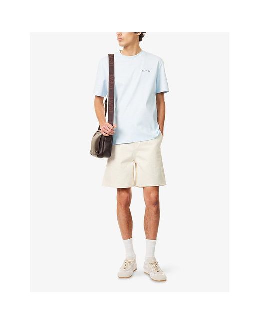 Lanvin Blue Logo-Embroidered Short-Sleeve Cotton T-Shirt for men