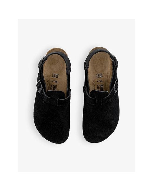 Birkenstock Black Tokio Logo-Embossed Suede Slingback Clogs