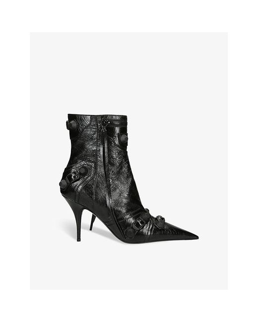 Balenciaga Black Cagole 90 Stud-embellished Leather Heeled Ankle Boots