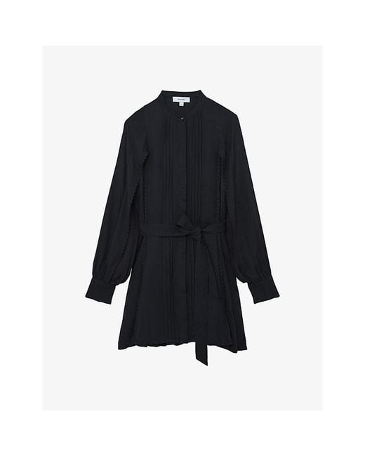 Reiss Black Eliana Belted Woven Mini Dress