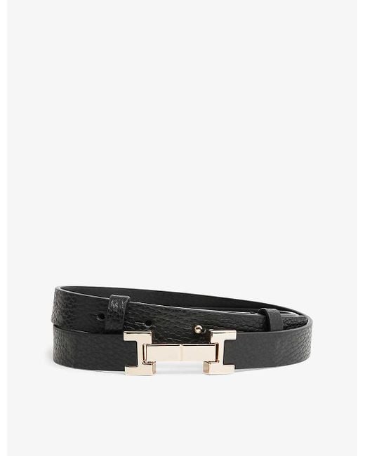 Reiss White Hayley Hinged-buckle Leather Belt