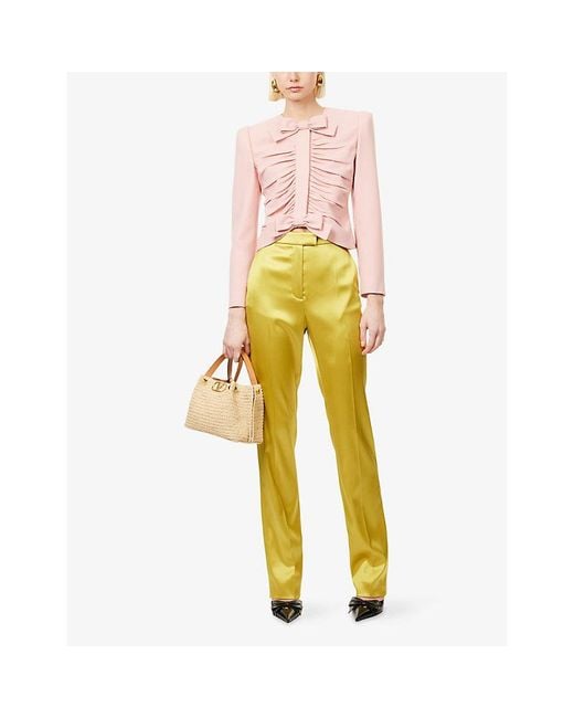 Valentino Pink Ruched Cropped Wool Jacket