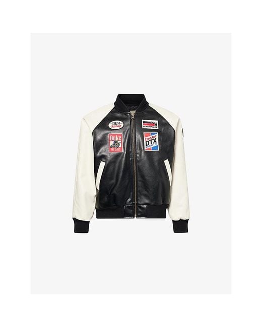 Duke & Dexter Black Pro Series Racing Faux-Leather Bomber Jacket for men