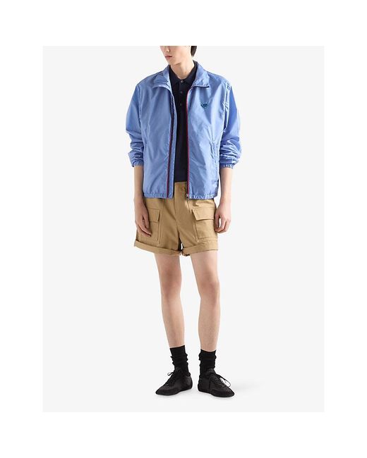 Prada Blue Logo-Intarsia Silk-Cotton Polo Shirt for men