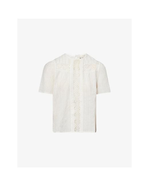 ME+EM White Embroidered Cut-Out Cotton-Voile T-Shirt