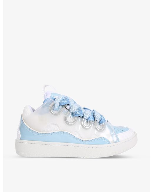 Lanvin Curb Laceup Leather And Pvc Lowtop Trainers in Pale Blue (Blue