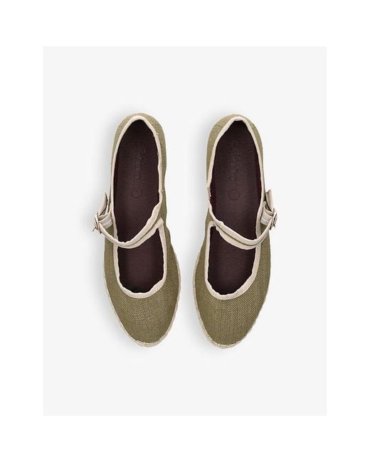 Flabelus Green Ishmael Single-Strap Linen Mary Jane Flats