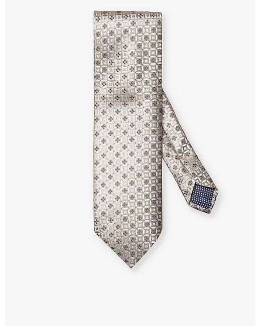 Eton of Sweden White Patterned Silk Tie for men