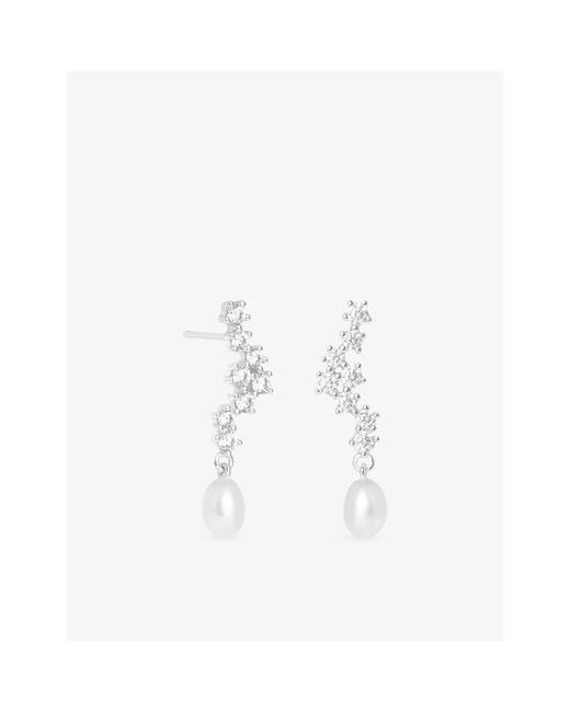 Astrid & Miyu White Cluster Ripple-Plated Sterling And Cultured Pearl Drop Stud Earrings