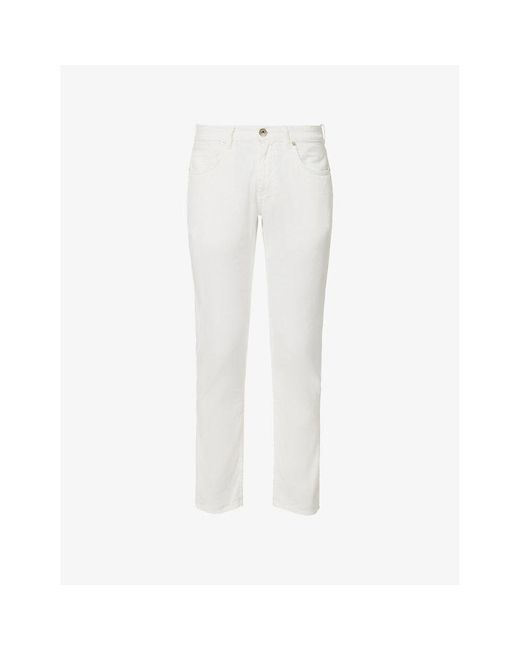 Eleventy White Five-pocket Regular-fit Slim-leg Linen Trousers for men
