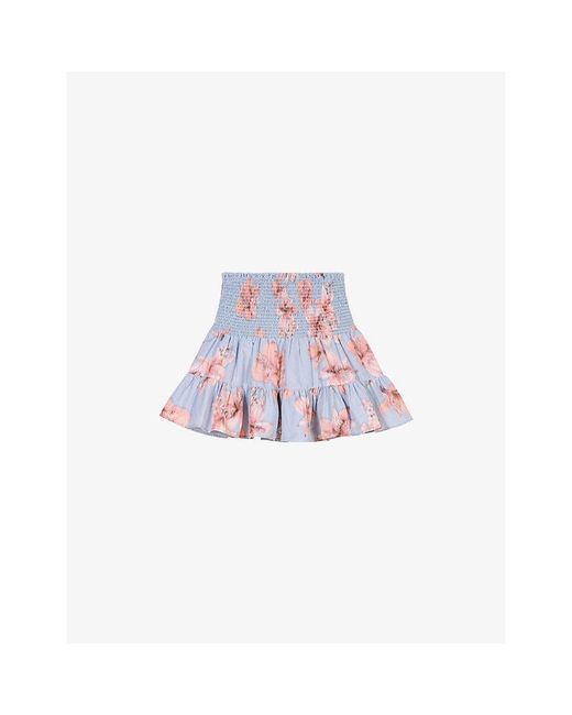 Maje White Floral-Print Elasticated-Waist Woven Mini Skirt
