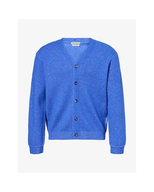 J.W. Anderson Blue V-Neck Speckled Knitted Cardigan for men