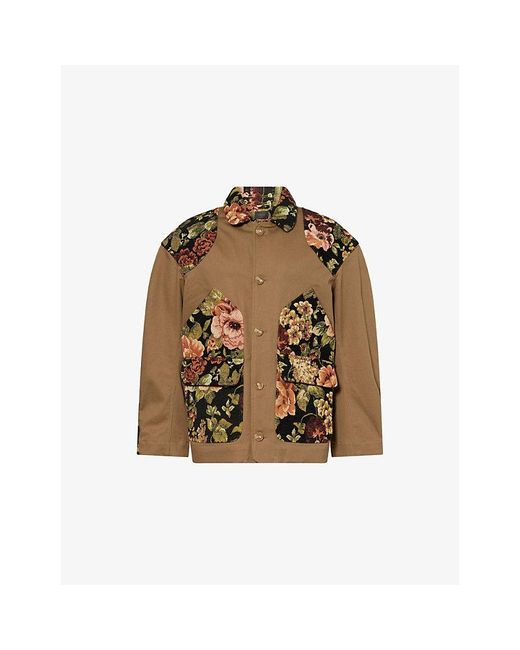 Simone Rocha Brown Floral-Print Patchwork Cotton Field Jacket for men