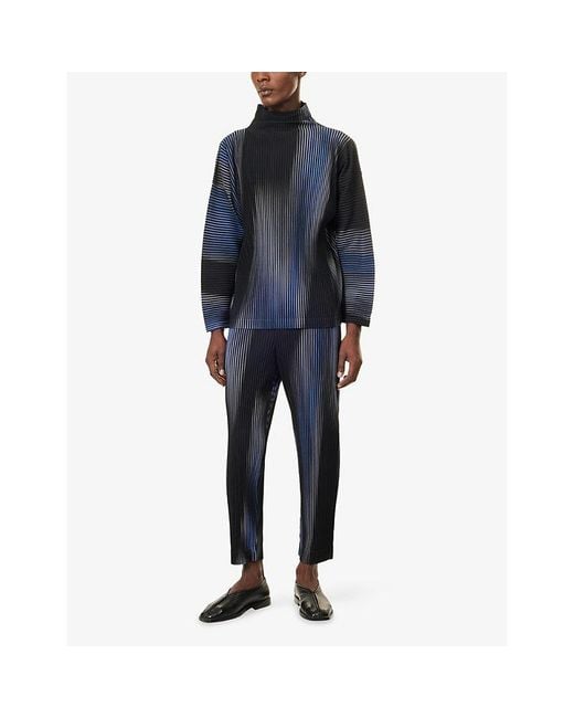 Homme Plissé Issey Miyake Blue Blend Of Lights Knitted Trousers for men