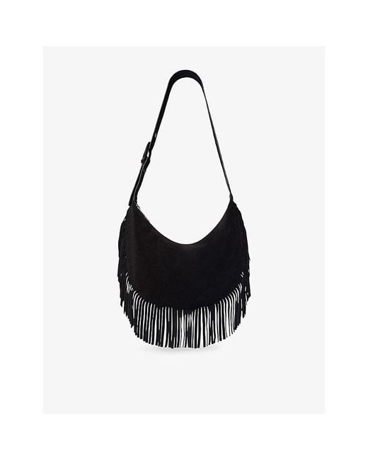 Whistles Black Sia Fringed Suede Cross-Body Bag