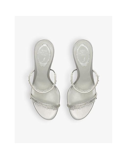 Rene Caovilla White Chandelier Jewel-Embellished Leather Heeled Sandals