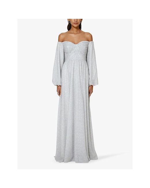 By Malina Selena Off-shoulder Woven Maxi Dress X in Blue | Lyst