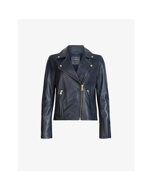 AllSaints Blue Dalby Leather Biker Jacket 1
