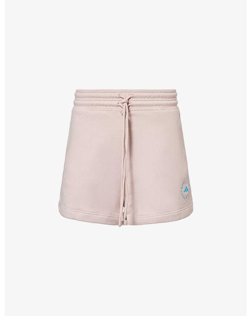 Adidas By Stella McCartney Pink Brand-embellished Organic-cotton Shorts