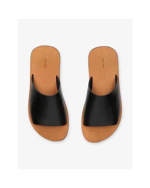 The Row Black Charlie Leather Slide Sandals